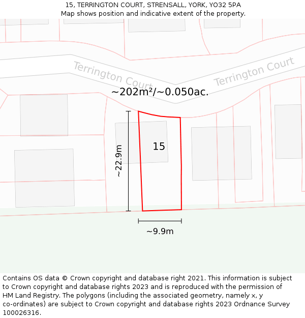 15, TERRINGTON COURT, STRENSALL, YORK, YO32 5PA: Plot and title map