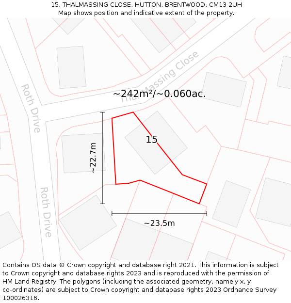 15, THALMASSING CLOSE, HUTTON, BRENTWOOD, CM13 2UH: Plot and title map