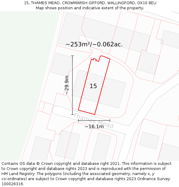 15, THAMES MEAD, CROWMARSH GIFFORD, WALLINGFORD, OX10 8EU: Plot and title map