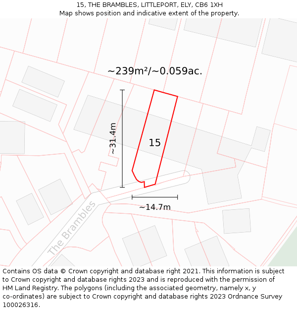 15, THE BRAMBLES, LITTLEPORT, ELY, CB6 1XH: Plot and title map