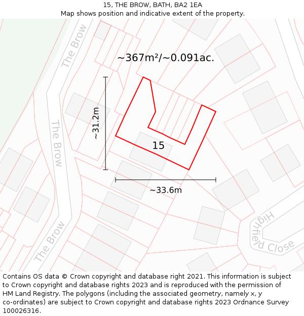 15, THE BROW, BATH, BA2 1EA: Plot and title map