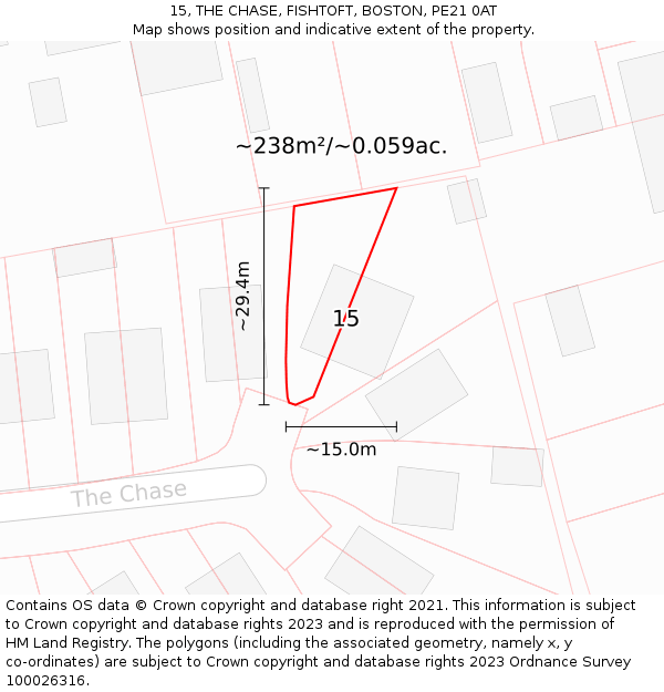 15, THE CHASE, FISHTOFT, BOSTON, PE21 0AT: Plot and title map