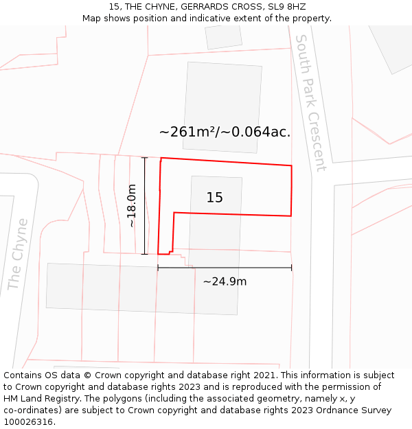 15, THE CHYNE, GERRARDS CROSS, SL9 8HZ: Plot and title map