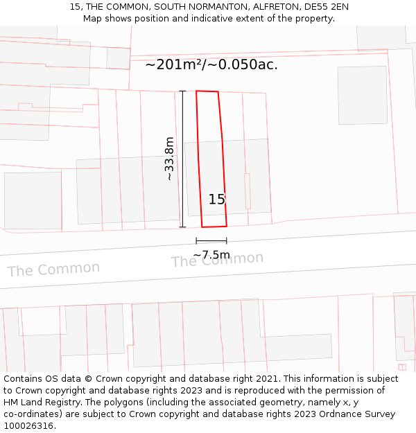 15, THE COMMON, SOUTH NORMANTON, ALFRETON, DE55 2EN: Plot and title map