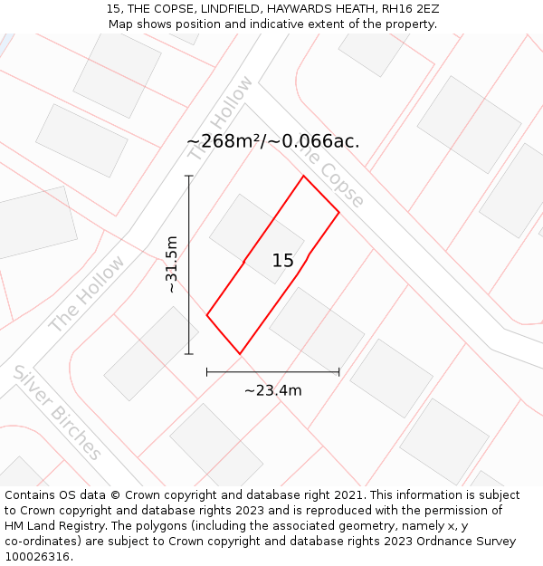 15, THE COPSE, LINDFIELD, HAYWARDS HEATH, RH16 2EZ: Plot and title map