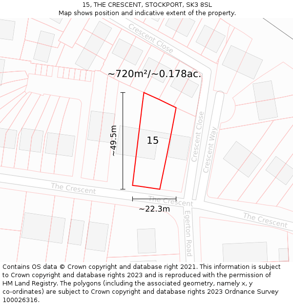 15, THE CRESCENT, STOCKPORT, SK3 8SL: Plot and title map