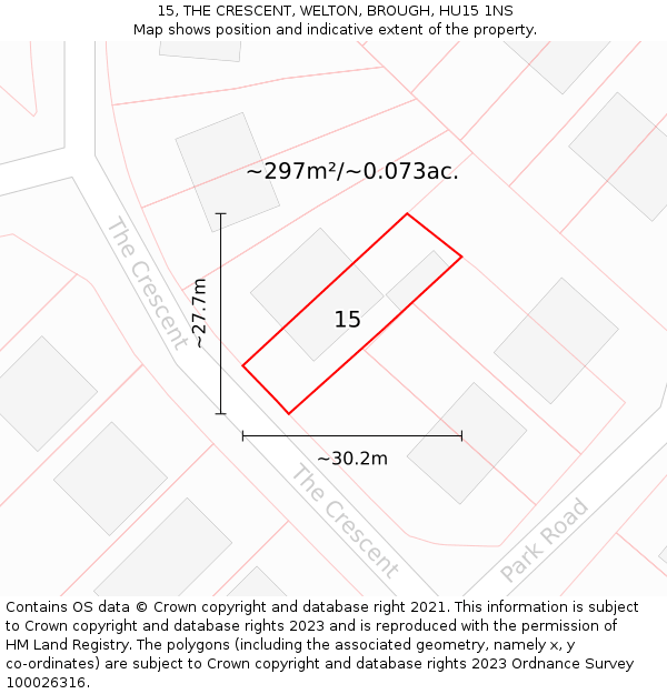 15, THE CRESCENT, WELTON, BROUGH, HU15 1NS: Plot and title map