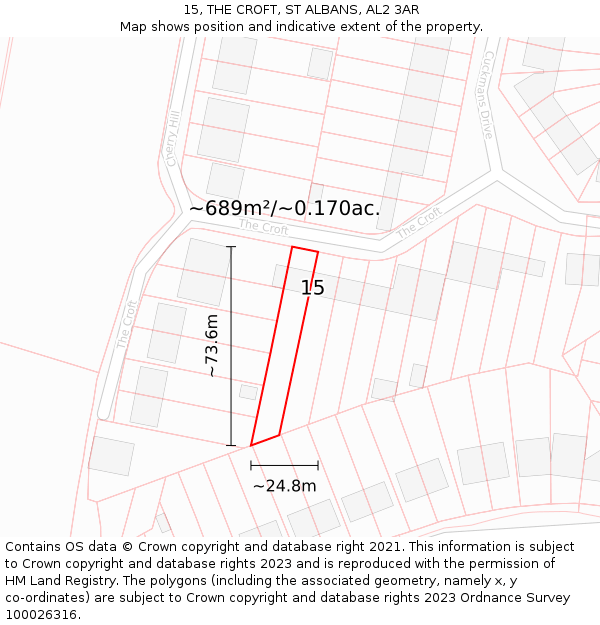 15, THE CROFT, ST ALBANS, AL2 3AR: Plot and title map