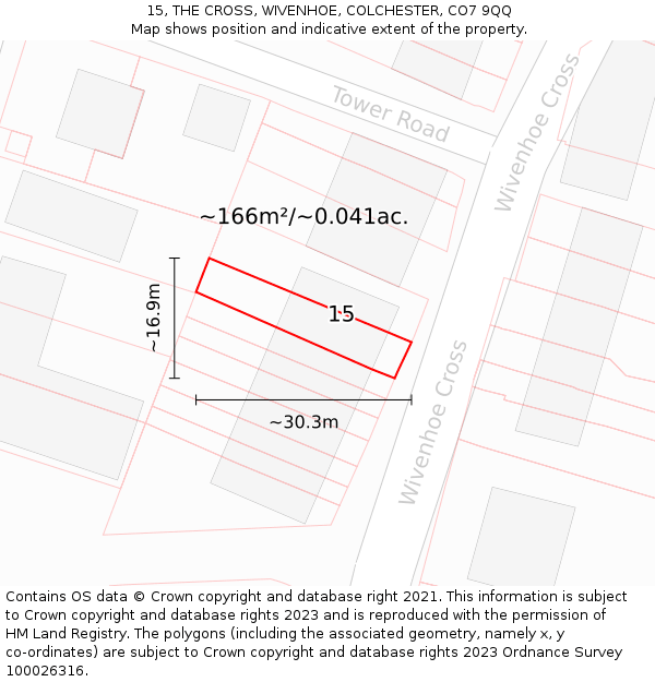 15, THE CROSS, WIVENHOE, COLCHESTER, CO7 9QQ: Plot and title map