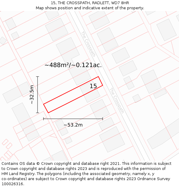 15, THE CROSSPATH, RADLETT, WD7 8HR: Plot and title map