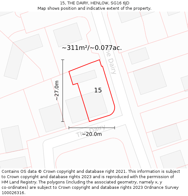 15, THE DAIRY, HENLOW, SG16 6JD: Plot and title map