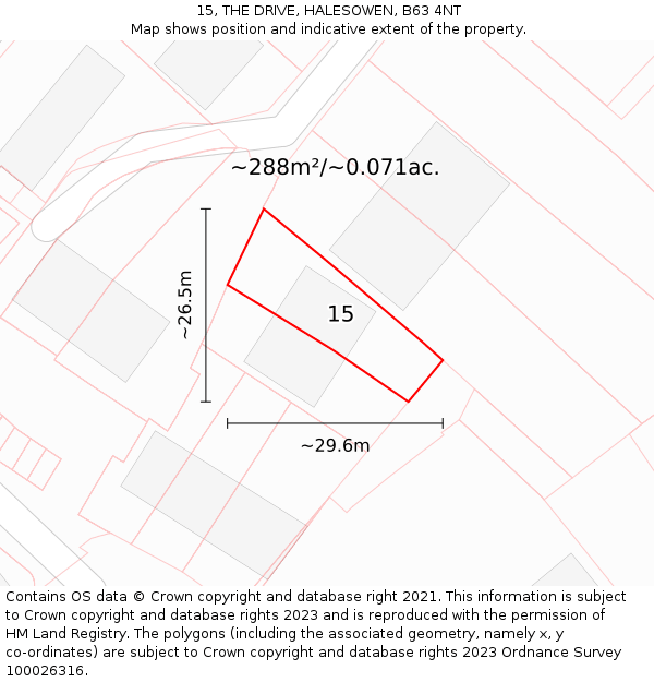 15, THE DRIVE, HALESOWEN, B63 4NT: Plot and title map