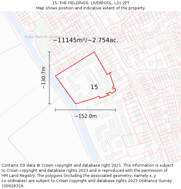 15, THE FIELDINGS, LIVERPOOL, L31 2PT: Plot and title map