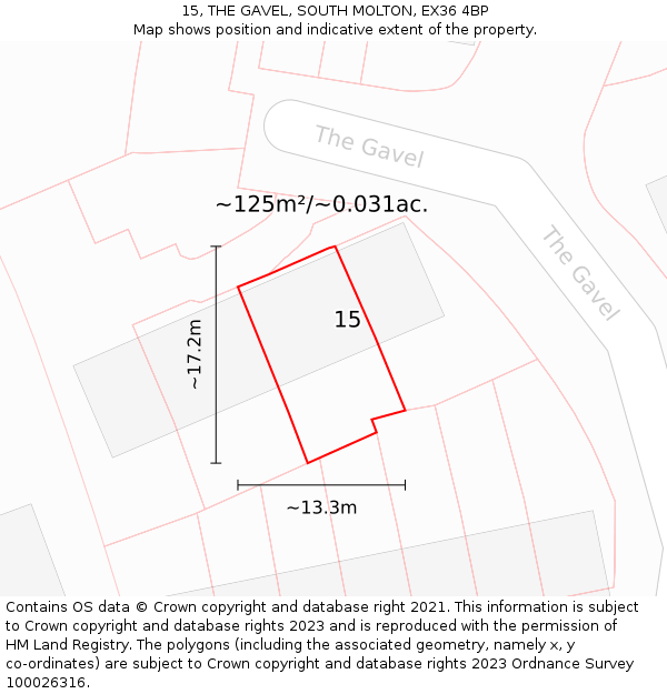 15, THE GAVEL, SOUTH MOLTON, EX36 4BP: Plot and title map