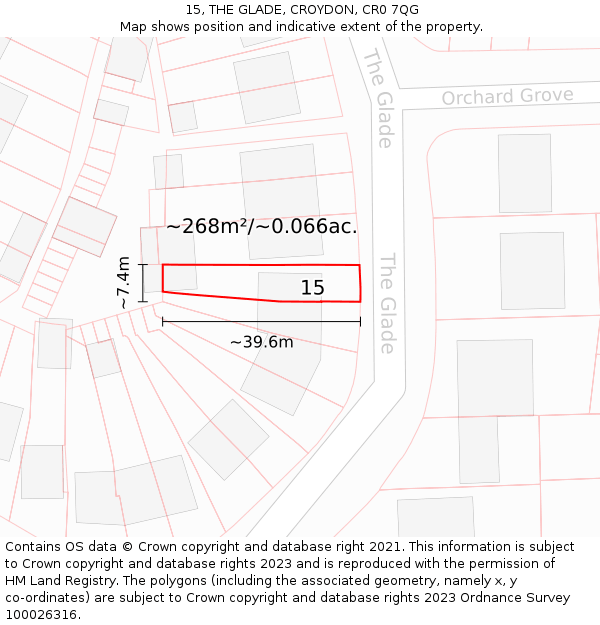 15, THE GLADE, CROYDON, CR0 7QG: Plot and title map