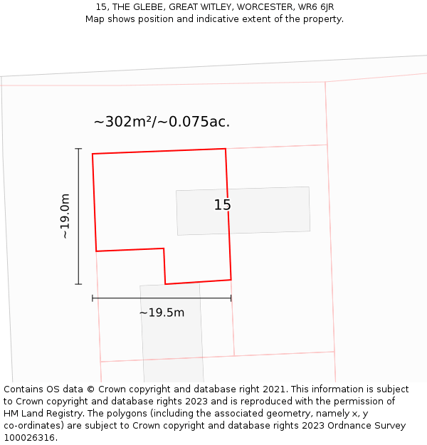 15, THE GLEBE, GREAT WITLEY, WORCESTER, WR6 6JR: Plot and title map