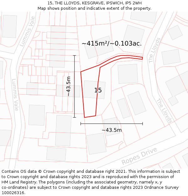 15, THE LLOYDS, KESGRAVE, IPSWICH, IP5 2WH: Plot and title map