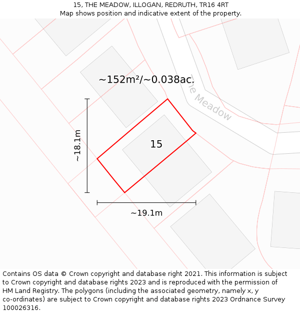 15, THE MEADOW, ILLOGAN, REDRUTH, TR16 4RT: Plot and title map