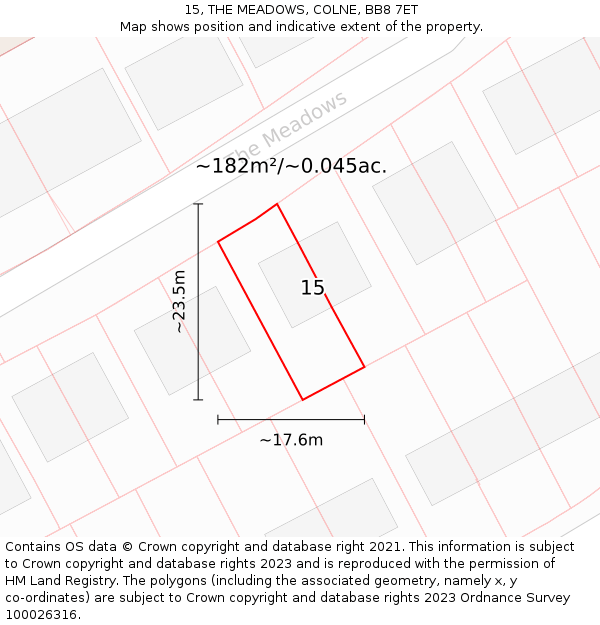 15, THE MEADOWS, COLNE, BB8 7ET: Plot and title map