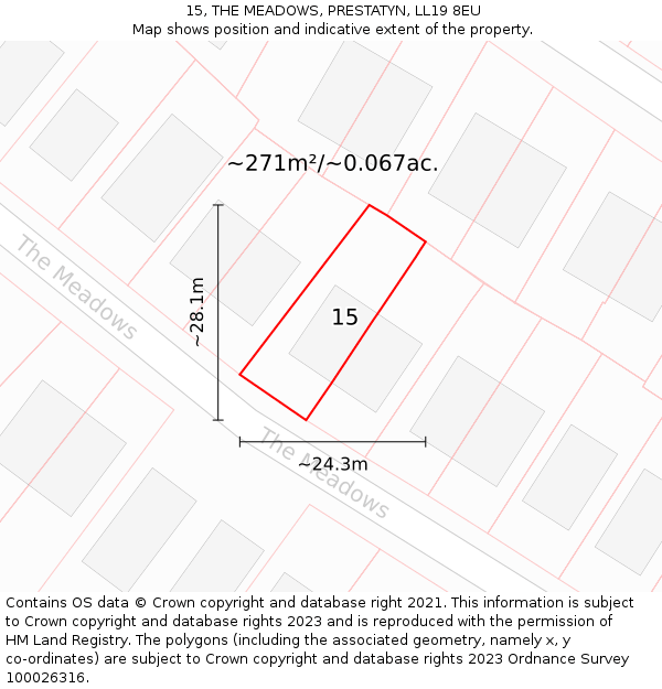 15, THE MEADOWS, PRESTATYN, LL19 8EU: Plot and title map