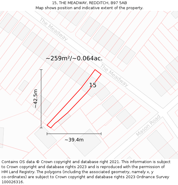 15, THE MEADWAY, REDDITCH, B97 5AB: Plot and title map