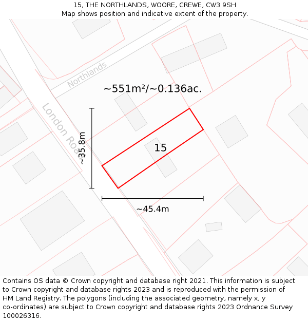 15, THE NORTHLANDS, WOORE, CREWE, CW3 9SH: Plot and title map