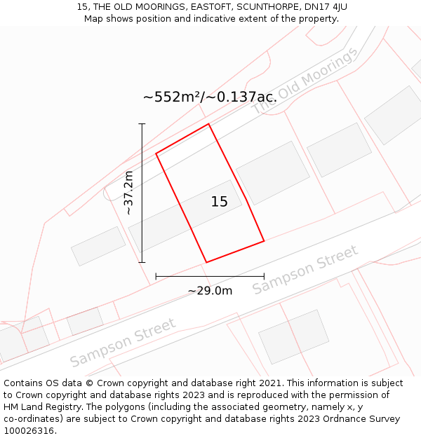 15, THE OLD MOORINGS, EASTOFT, SCUNTHORPE, DN17 4JU: Plot and title map