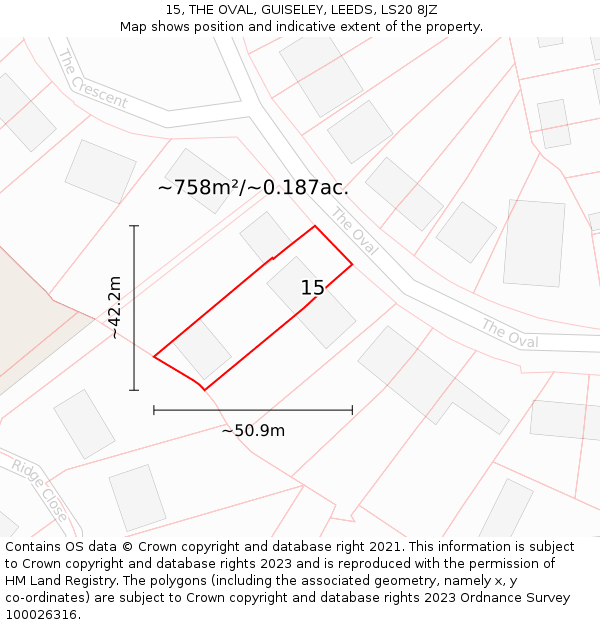 15, THE OVAL, GUISELEY, LEEDS, LS20 8JZ: Plot and title map