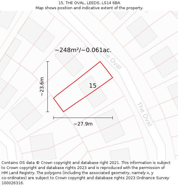 15, THE OVAL, LEEDS, LS14 6BA: Plot and title map