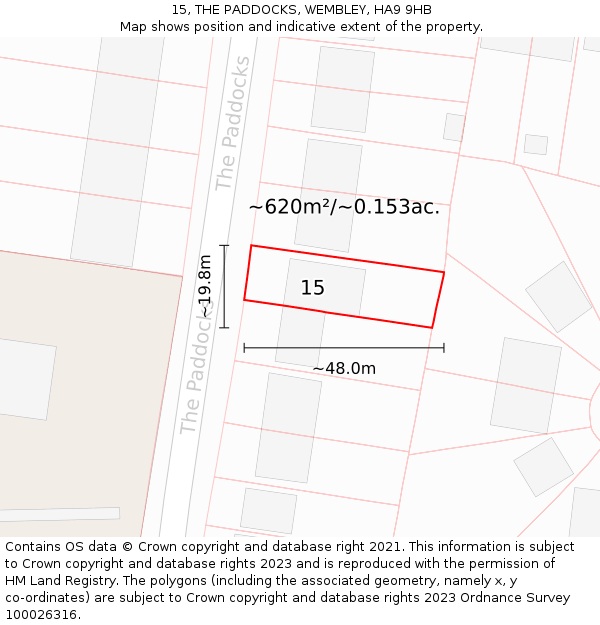 15, THE PADDOCKS, WEMBLEY, HA9 9HB: Plot and title map