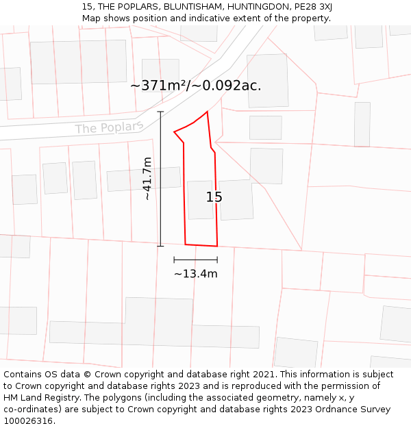15, THE POPLARS, BLUNTISHAM, HUNTINGDON, PE28 3XJ: Plot and title map