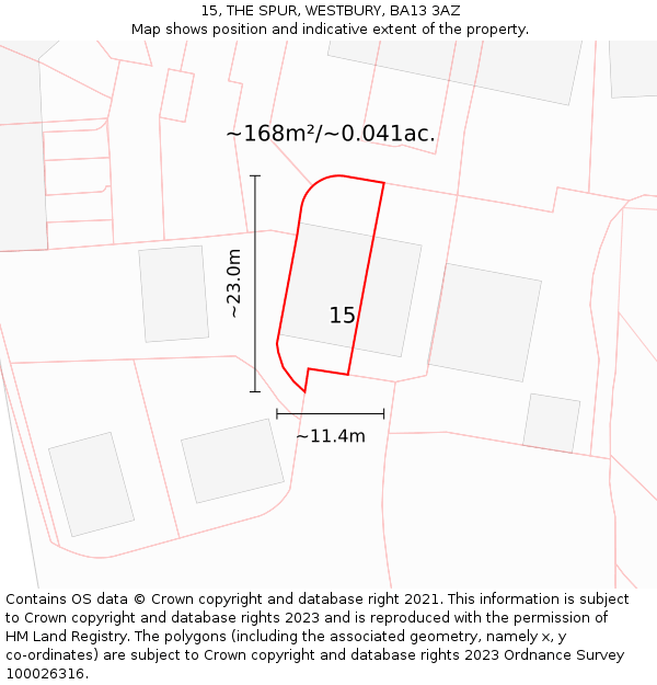 15, THE SPUR, WESTBURY, BA13 3AZ: Plot and title map