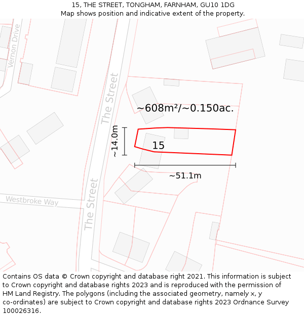 15, THE STREET, TONGHAM, FARNHAM, GU10 1DG: Plot and title map