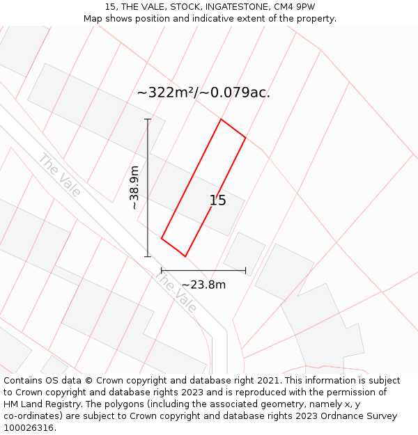 15, THE VALE, STOCK, INGATESTONE, CM4 9PW: Plot and title map
