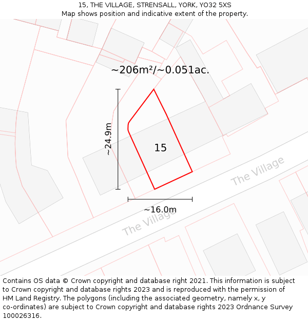 15, THE VILLAGE, STRENSALL, YORK, YO32 5XS: Plot and title map