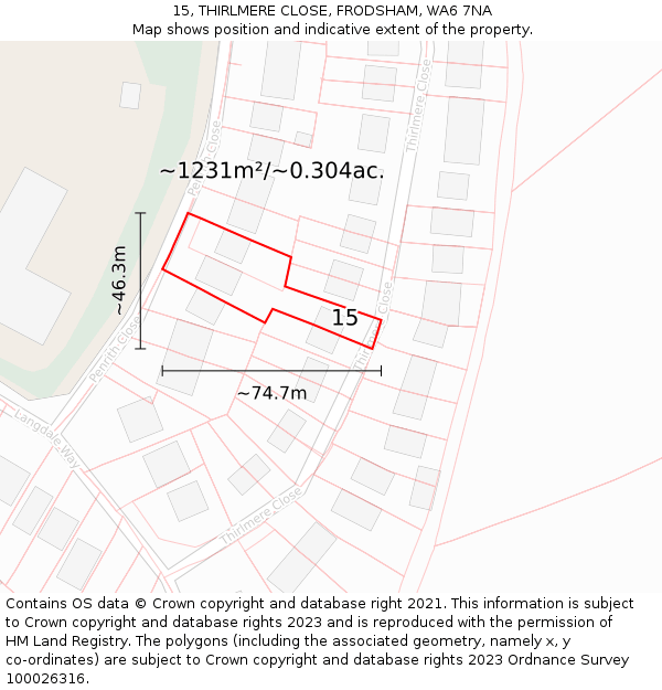 15, THIRLMERE CLOSE, FRODSHAM, WA6 7NA: Plot and title map