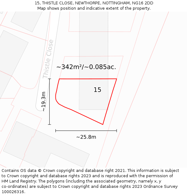 15, THISTLE CLOSE, NEWTHORPE, NOTTINGHAM, NG16 2DD: Plot and title map