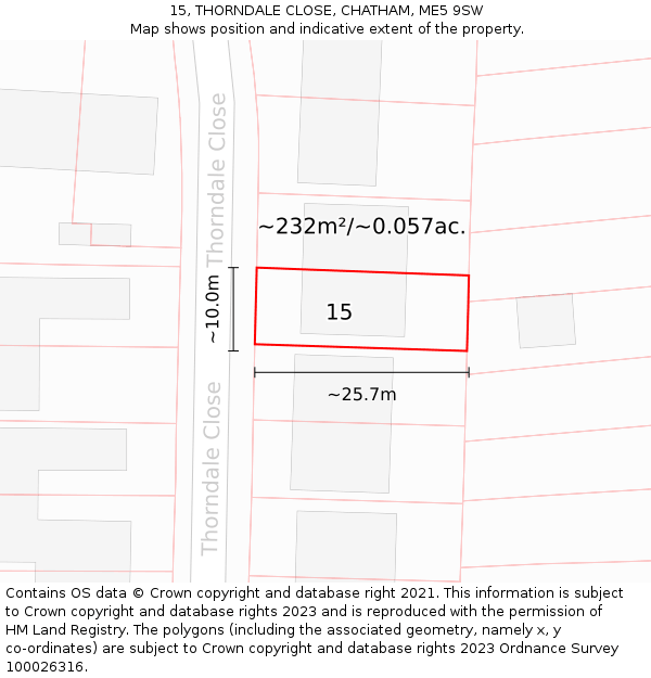 15, THORNDALE CLOSE, CHATHAM, ME5 9SW: Plot and title map