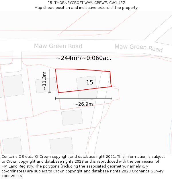 15, THORNEYCROFT WAY, CREWE, CW1 4FZ: Plot and title map