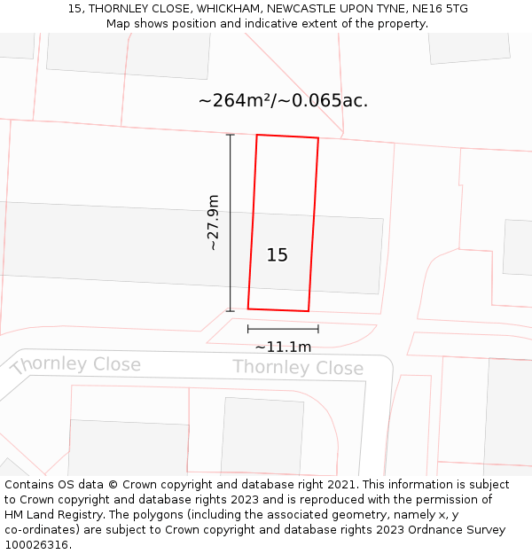 15, THORNLEY CLOSE, WHICKHAM, NEWCASTLE UPON TYNE, NE16 5TG: Plot and title map