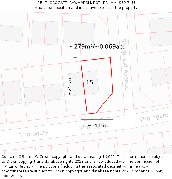 15, THOROGATE, RAWMARSH, ROTHERHAM, S62 7HU: Plot and title map