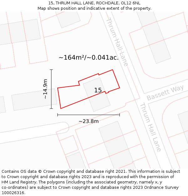 15, THRUM HALL LANE, ROCHDALE, OL12 6NL: Plot and title map