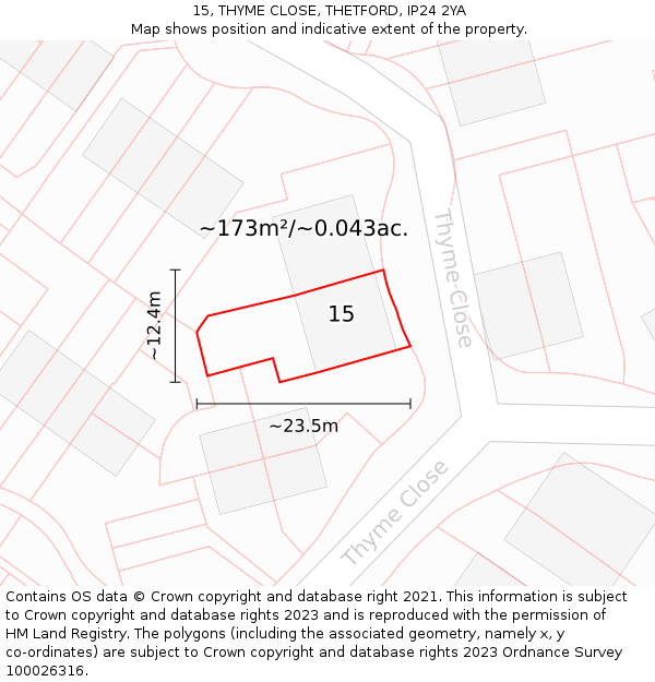 15, THYME CLOSE, THETFORD, IP24 2YA: Plot and title map