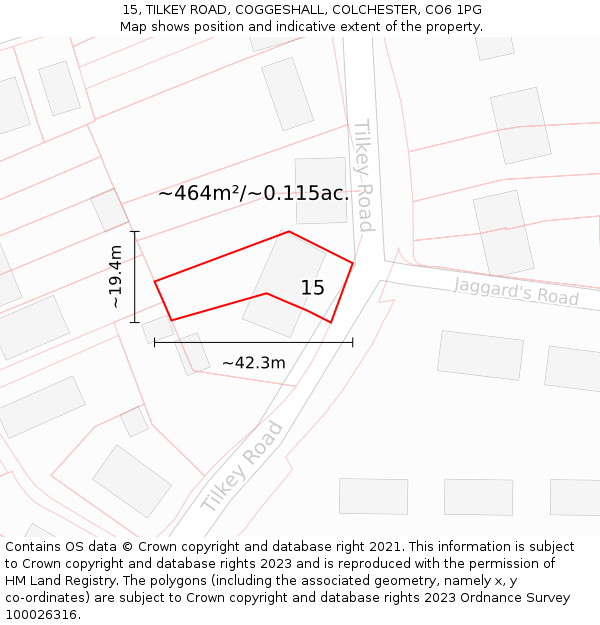 15, TILKEY ROAD, COGGESHALL, COLCHESTER, CO6 1PG: Plot and title map