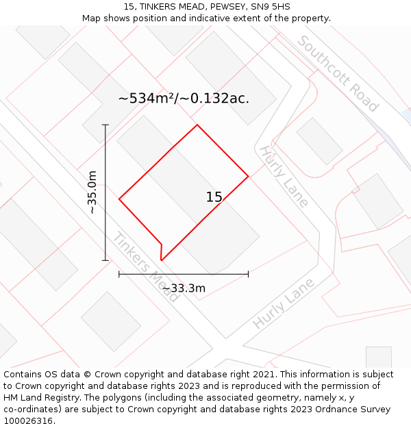 15, TINKERS MEAD, PEWSEY, SN9 5HS: Plot and title map