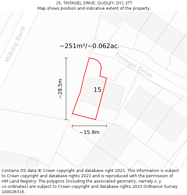 15, TINTAGEL DRIVE, DUDLEY, DY1 2TT: Plot and title map