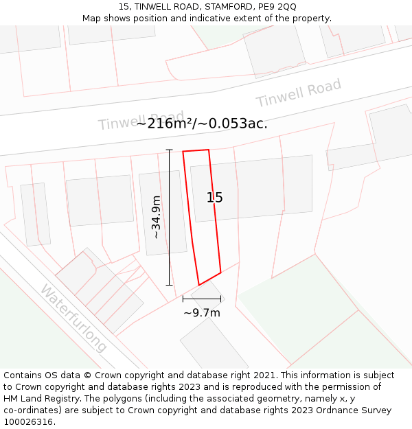 15, TINWELL ROAD, STAMFORD, PE9 2QQ: Plot and title map