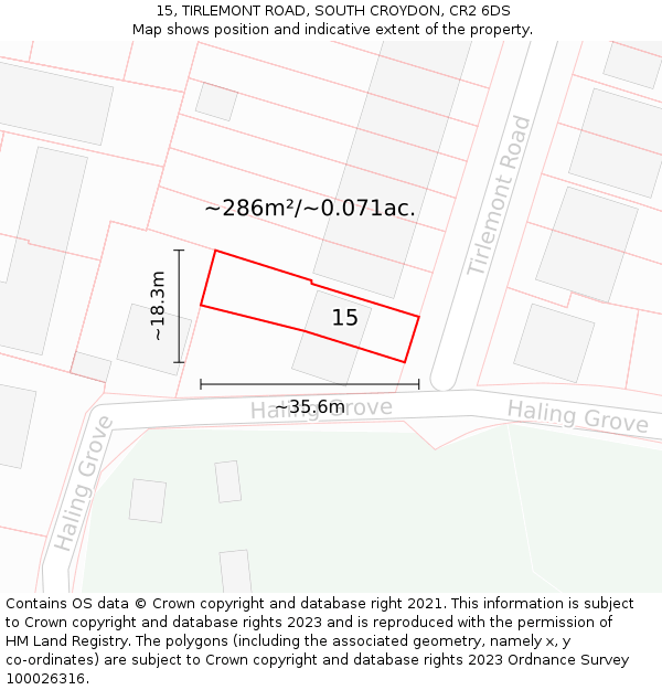 15, TIRLEMONT ROAD, SOUTH CROYDON, CR2 6DS: Plot and title map