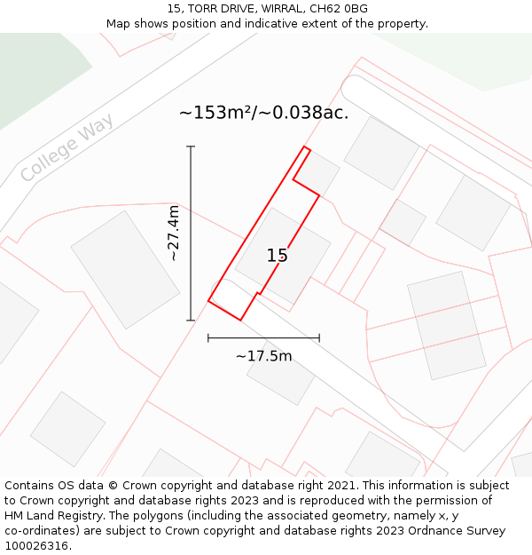 15, TORR DRIVE, WIRRAL, CH62 0BG: Plot and title map