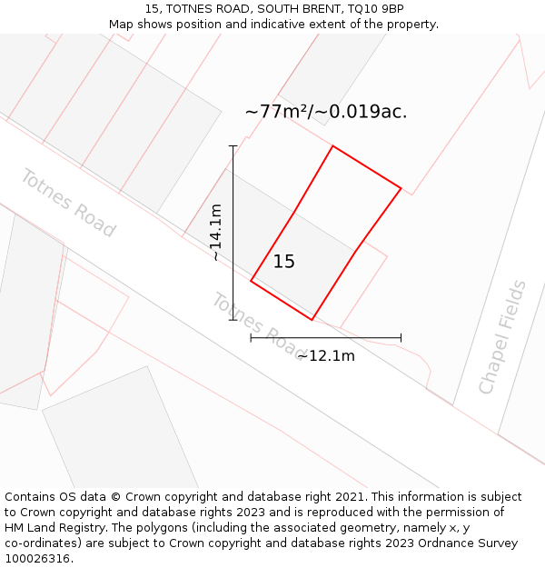 15, TOTNES ROAD, SOUTH BRENT, TQ10 9BP: Plot and title map